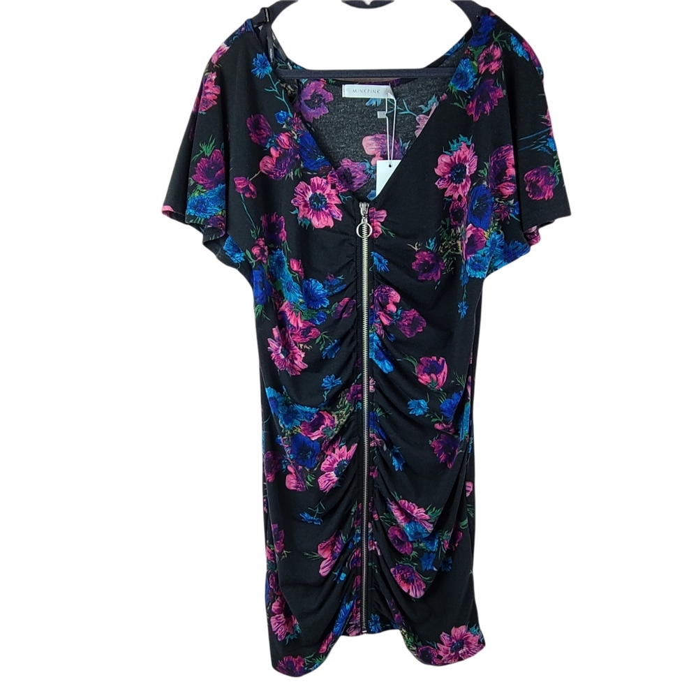 NWT Minkpink Floral Ruched Bodycon Dress Size M